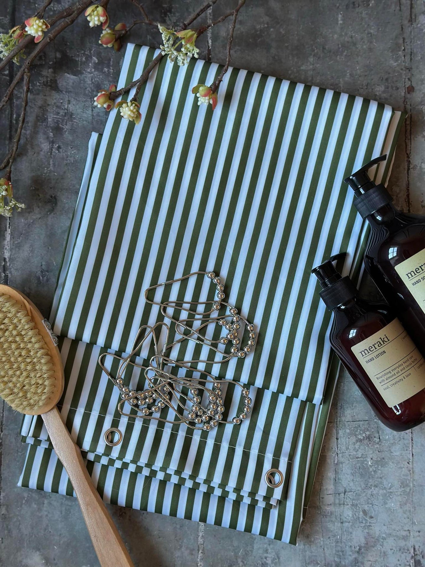 Duschdraperi - Grön rand