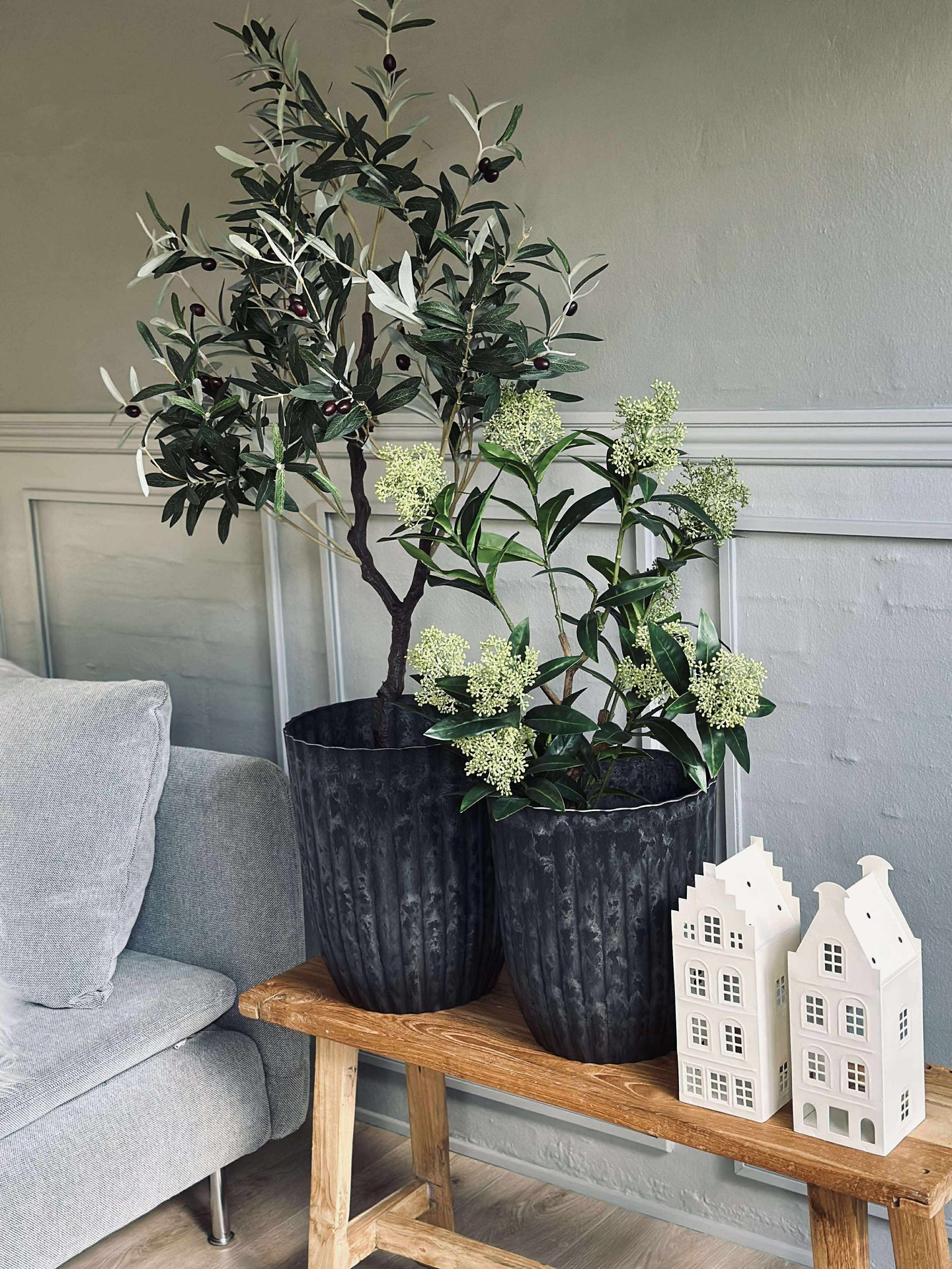 Krukor i betong-look - Set med 2 st