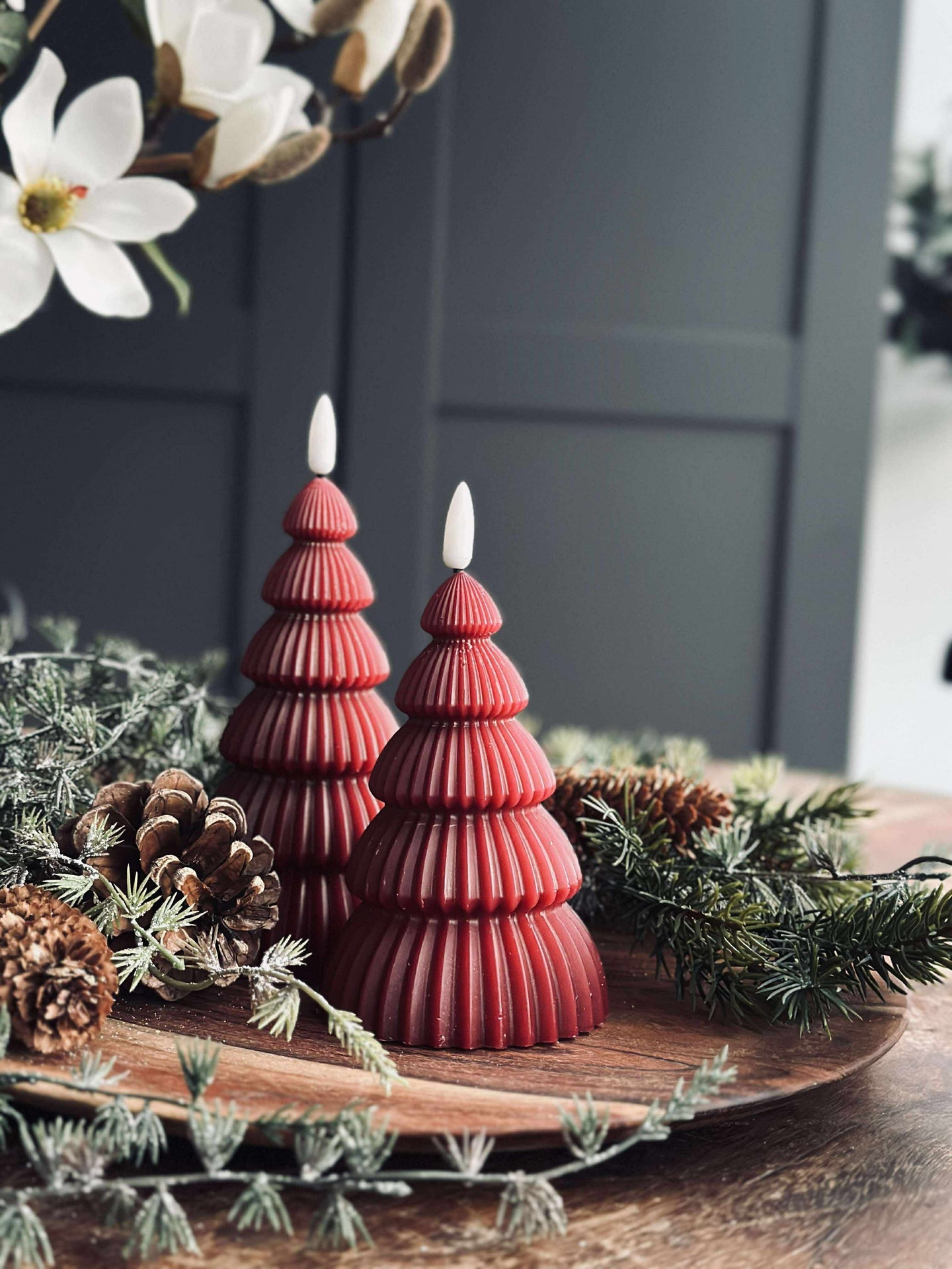 Julgran med LED-ljus - Set med 2 st. Röd