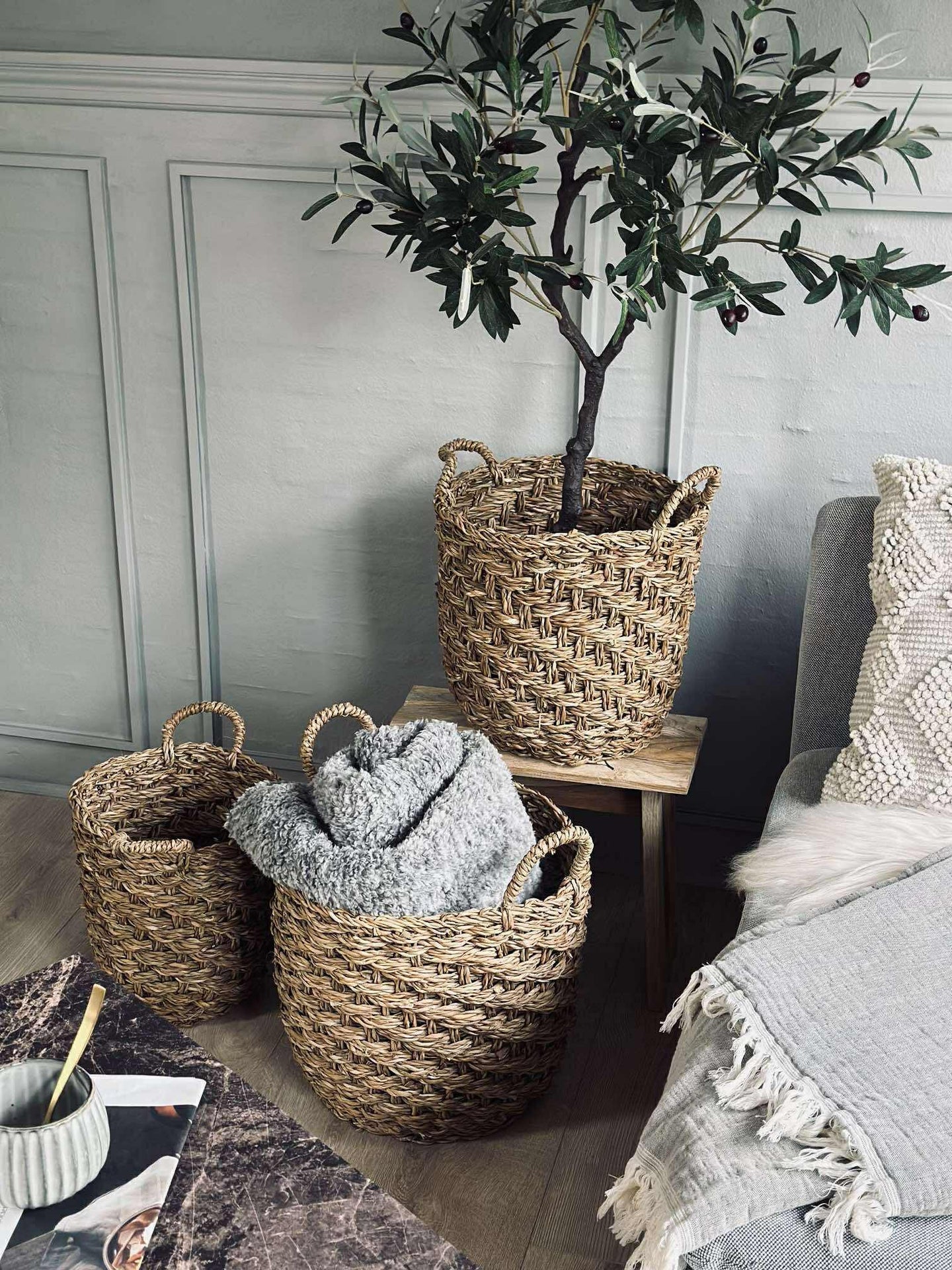 Flätade sjögräskorgar - Set om 3 st