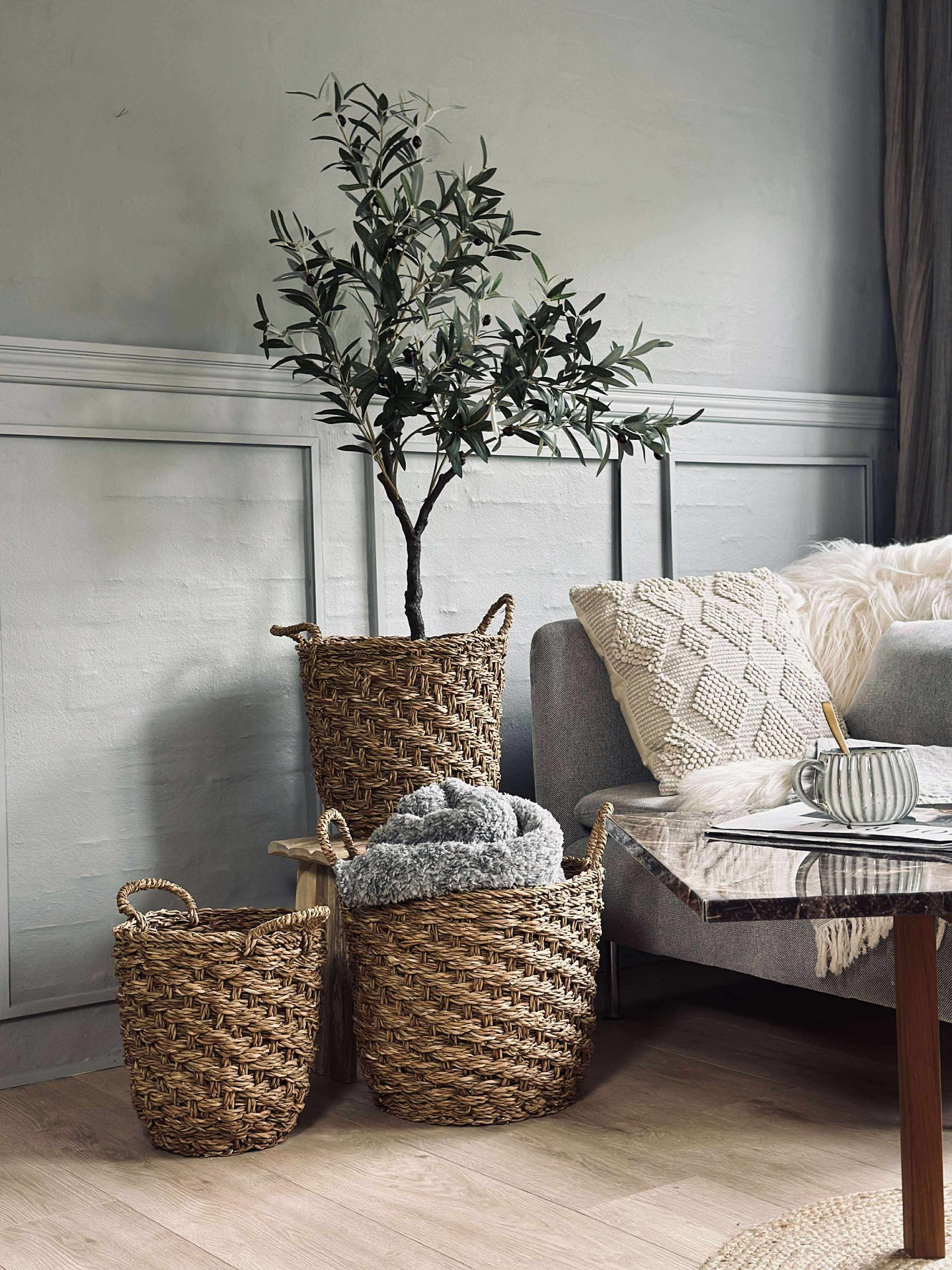 Flätade sjögräskorgar - Set om 3 st