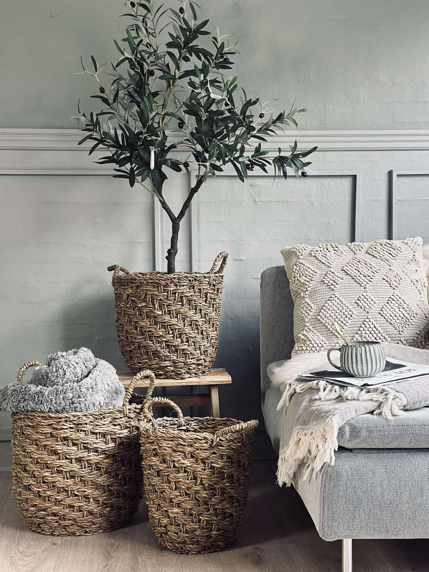 Flätade sjögräskorgar - Set om 3 st