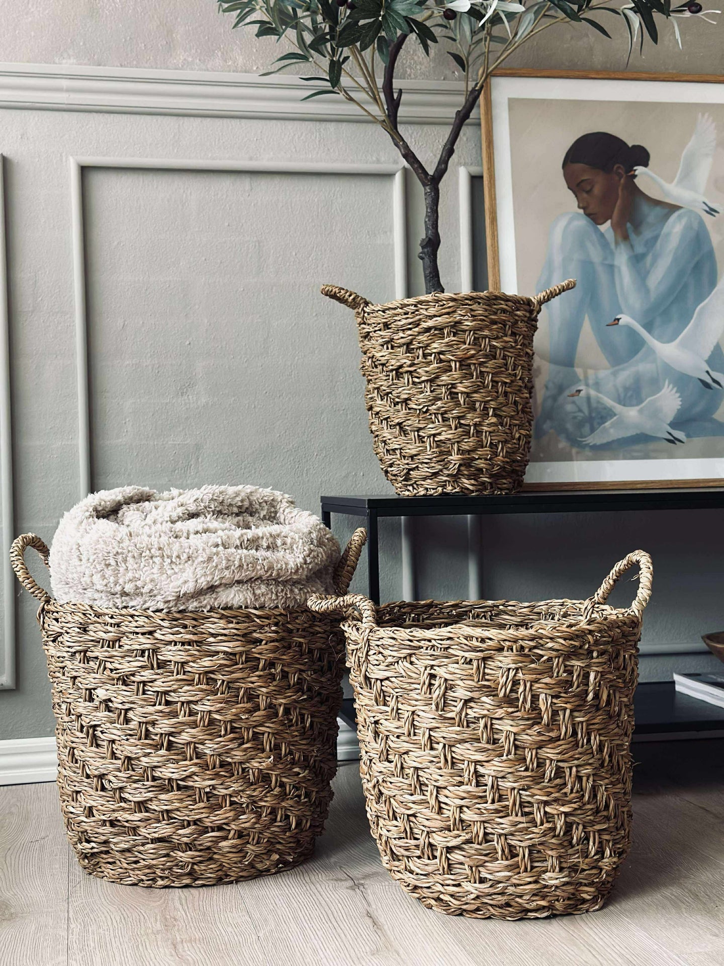 Flätade sjögräskorgar - Set om 3 st