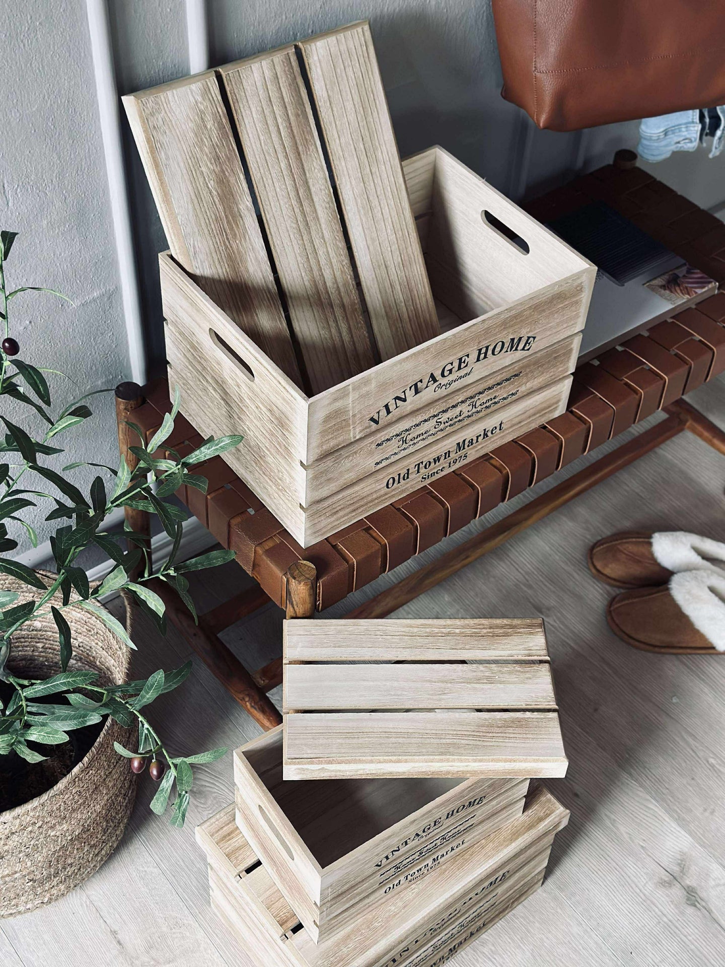 Lådor med lock - Set om 3 st