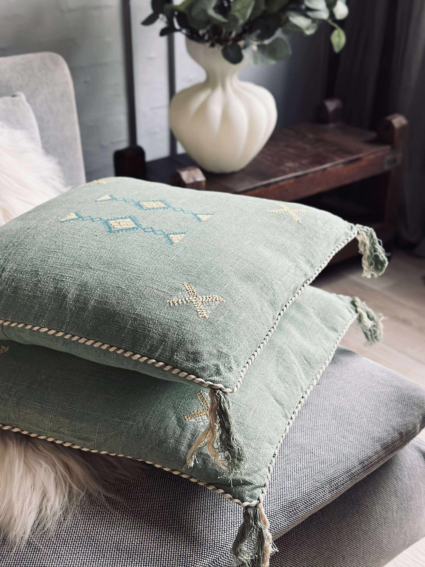 Kudde med fyllning - Green boheme 2 st.