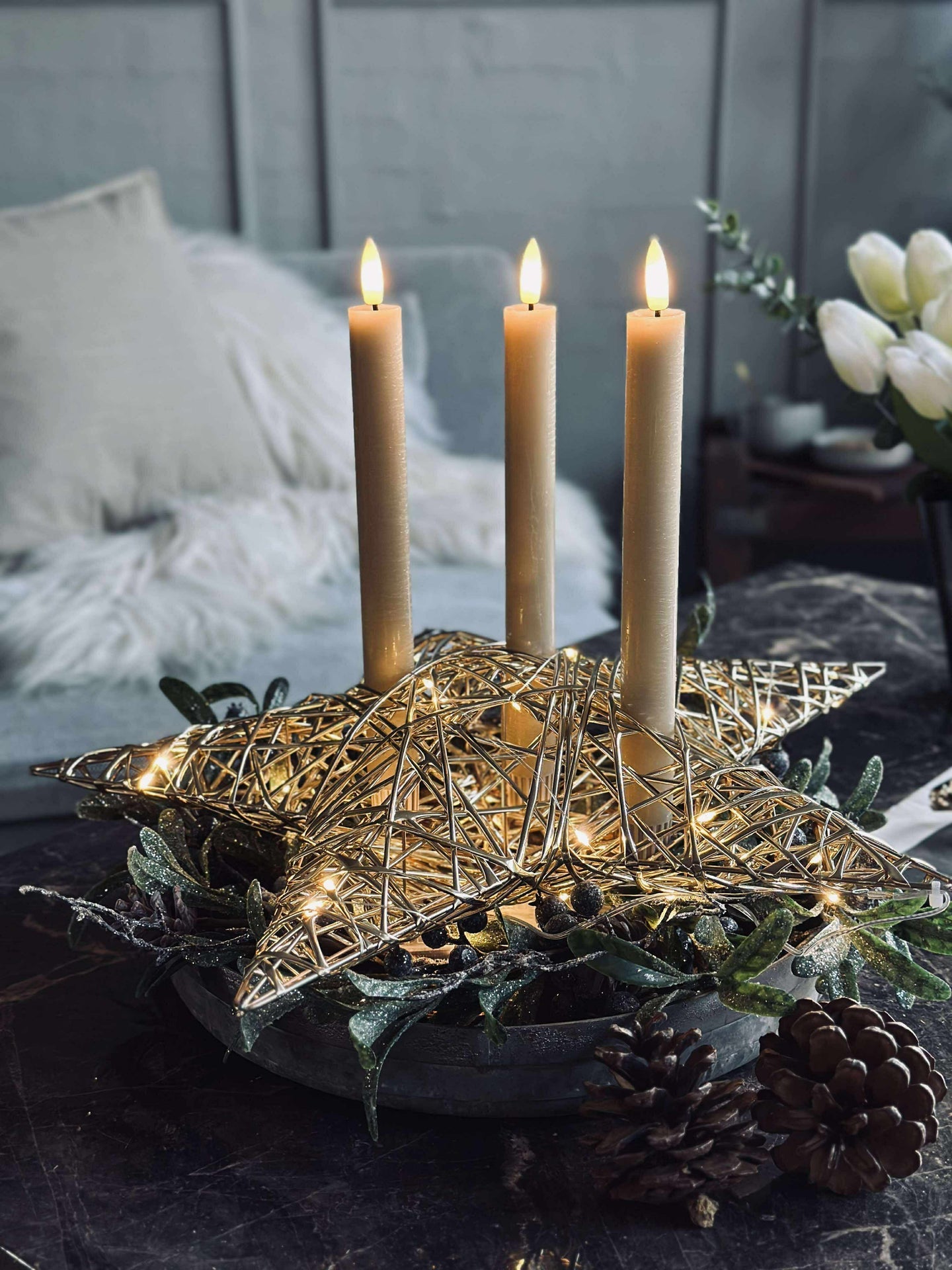 Stjärna med LED-ljus - Guld