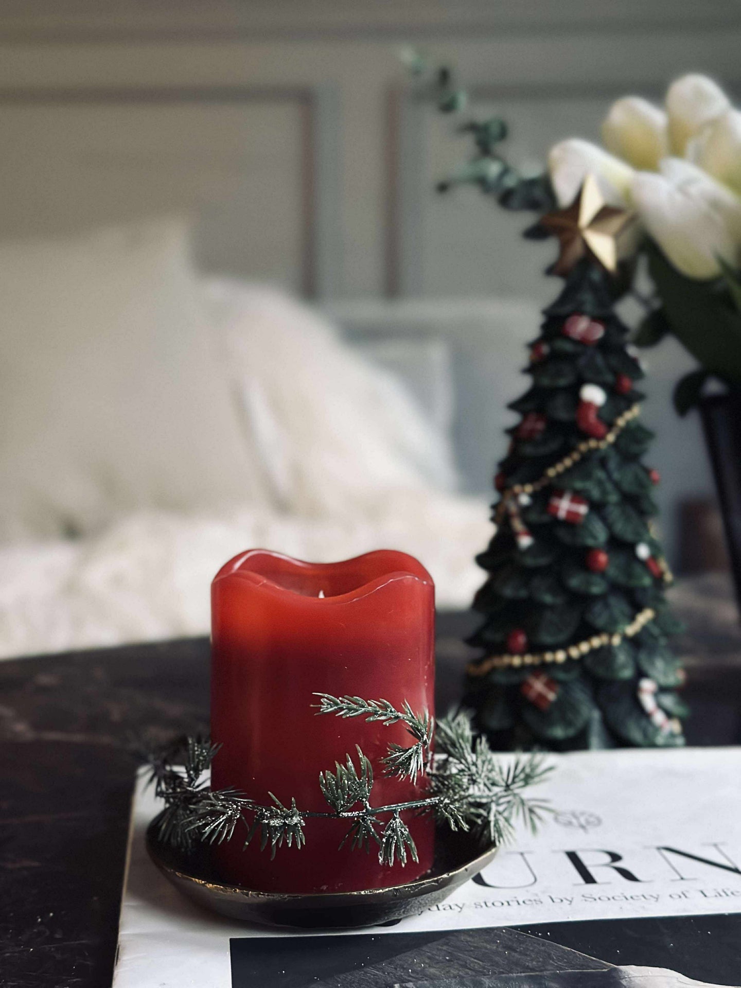 LED Blockljus Röd med timer - 7x9 cm