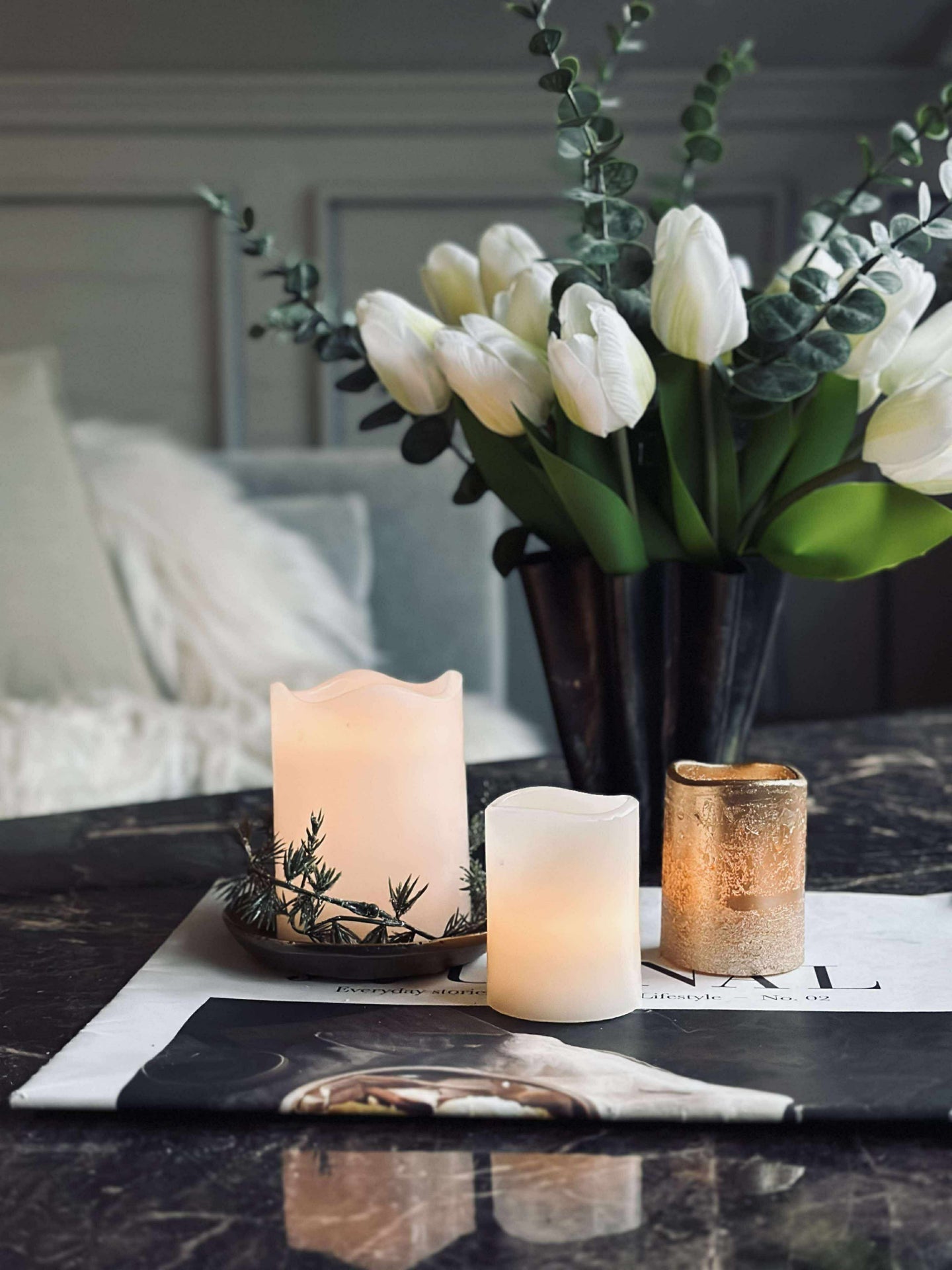 LED-blockljus Guld med timer