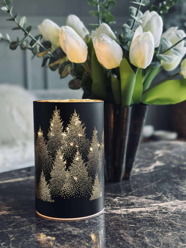 Lykta med LED-ljus - Svart / guld