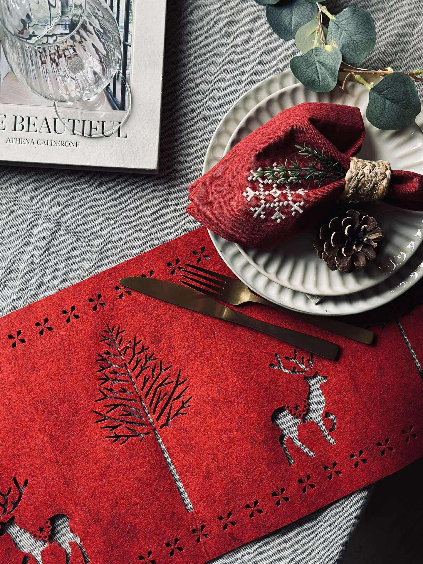 Julbordslöpare - 30x120 cm - Röd filt