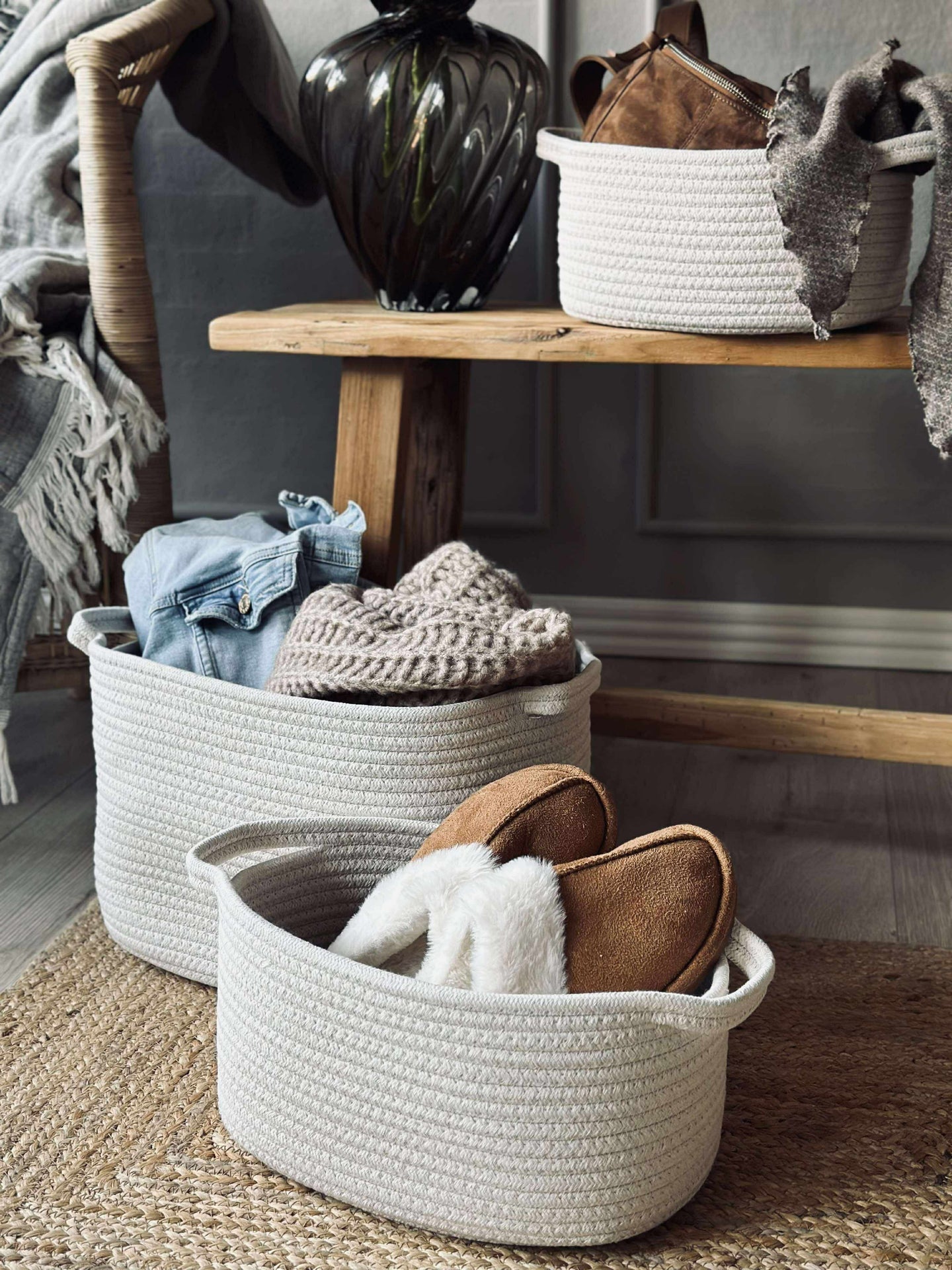 Korgar 3 st, beige och sand