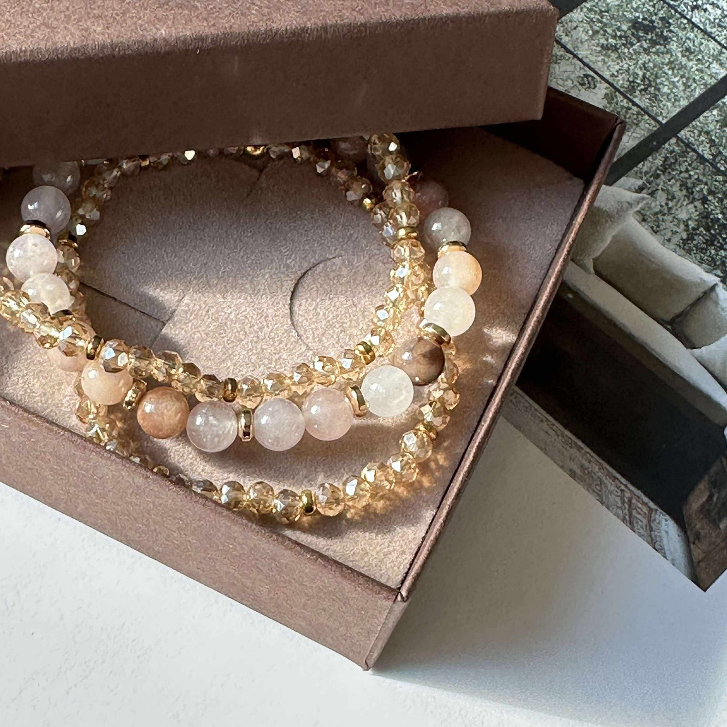 Armband Luna Blush Mix / Natur – Set med 3 st