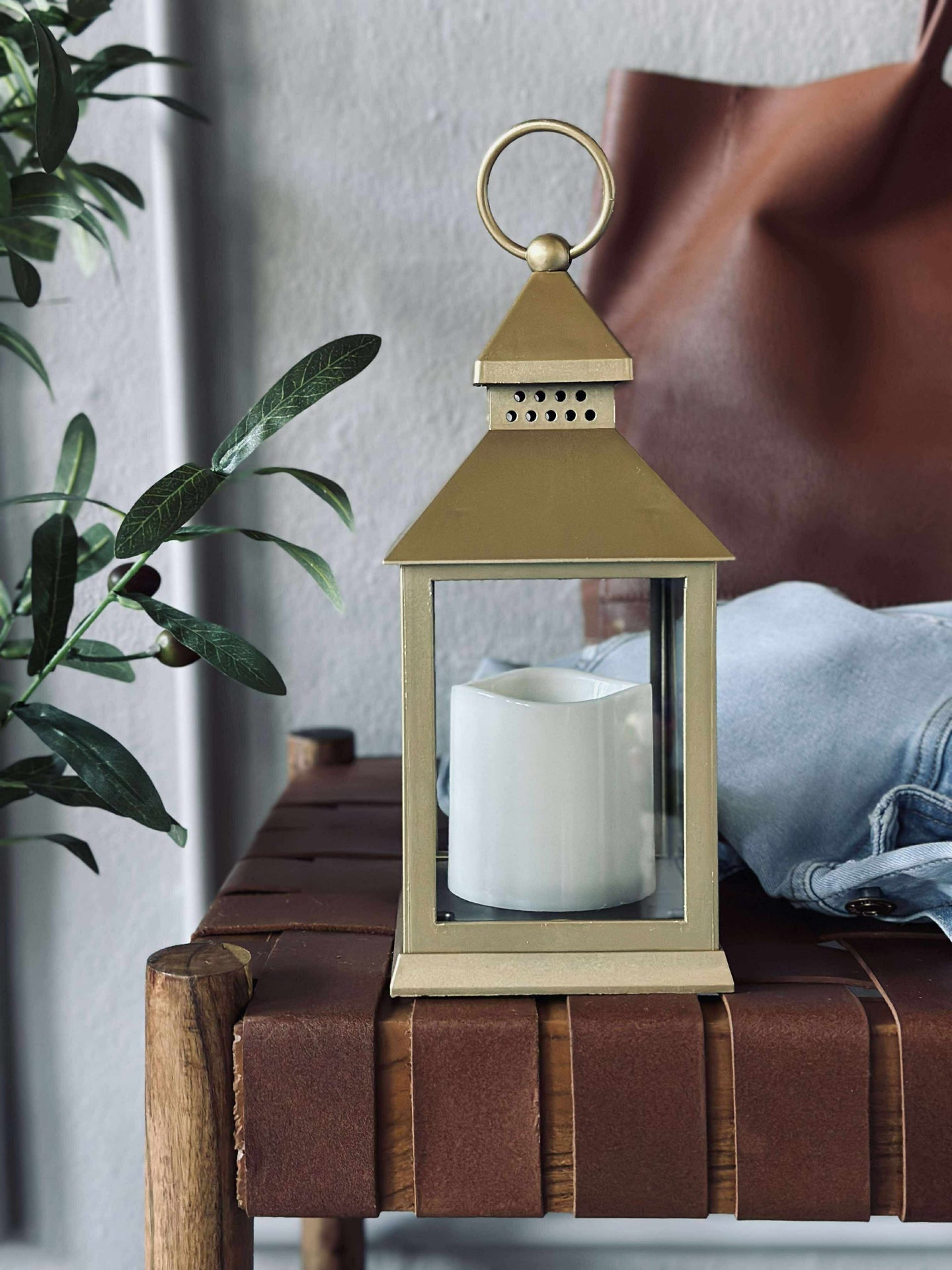 Lykta med timer - Gold
