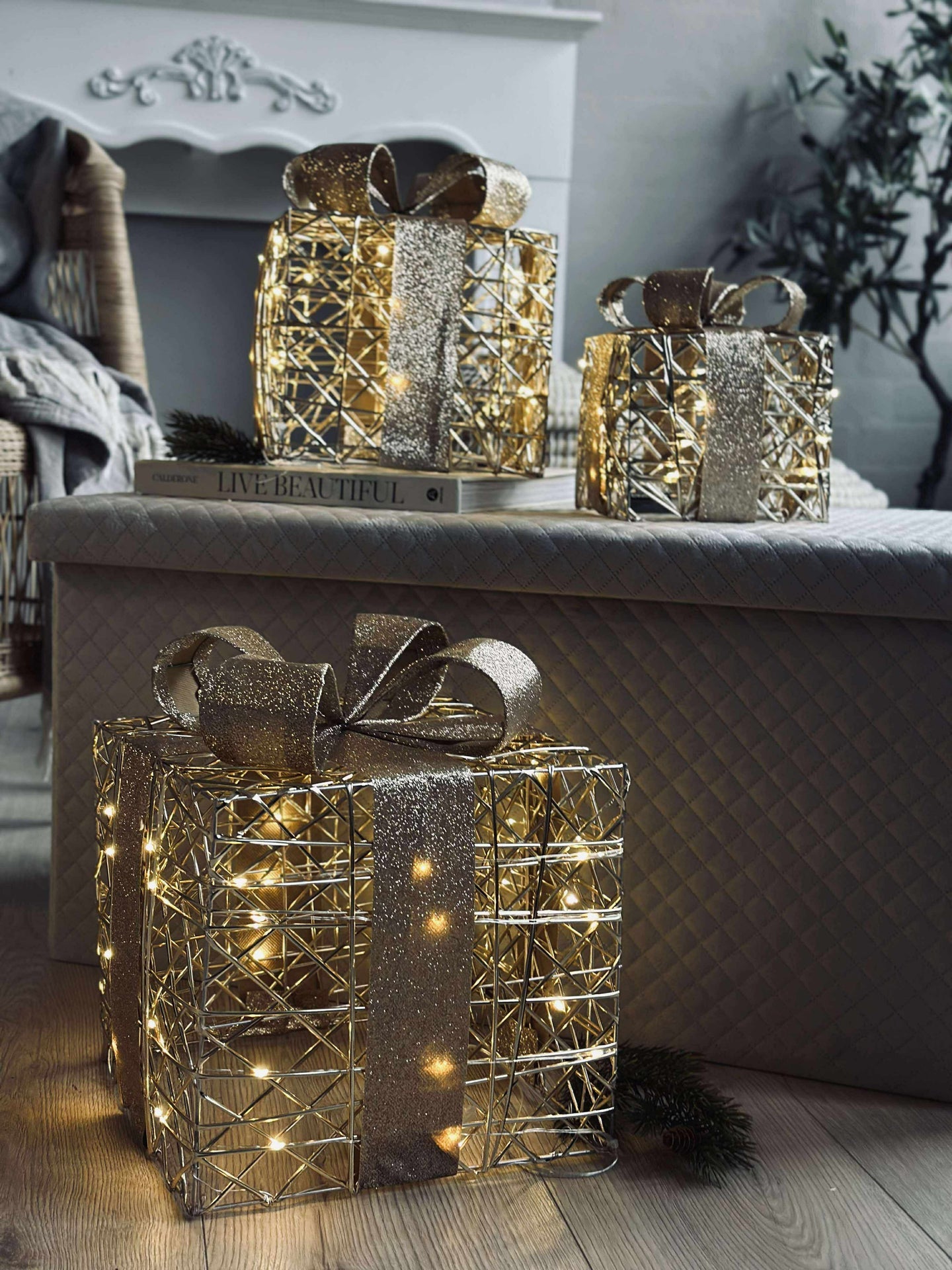 Julklappar med LED-ljus - 3 st.