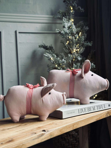 Julgris med rosett - Rosa