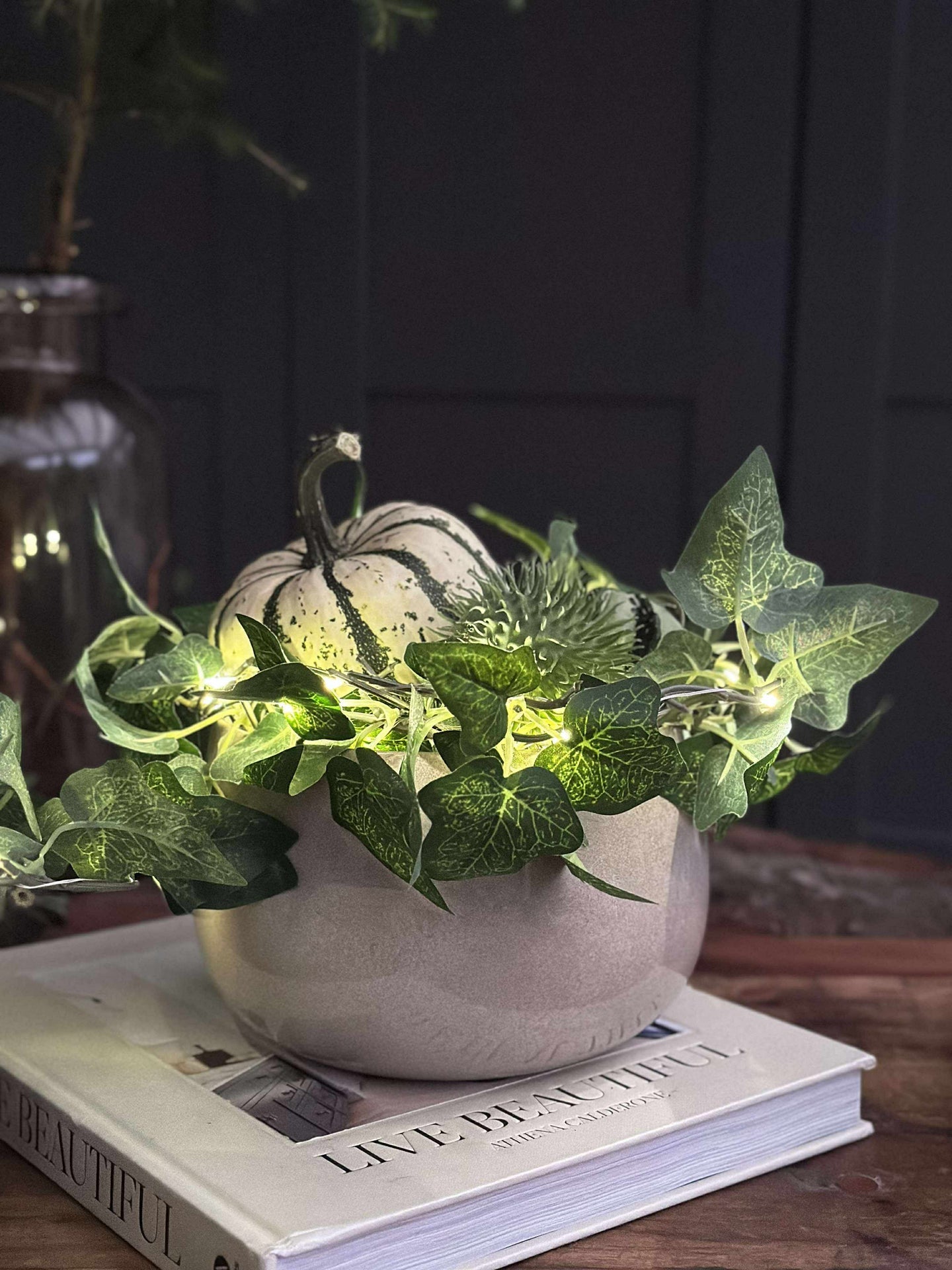 Ljusslinga med gröna murgrönablad - 290cm