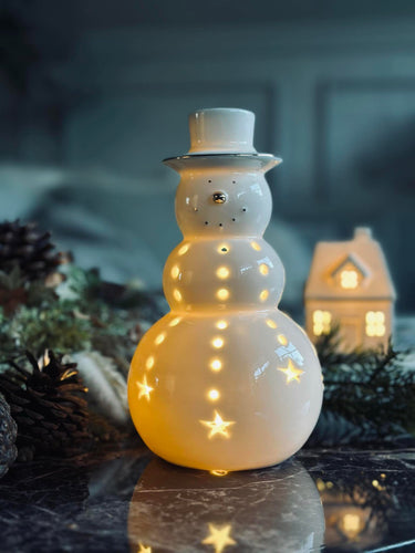 Snögubbe med LED-ljus - Porslin