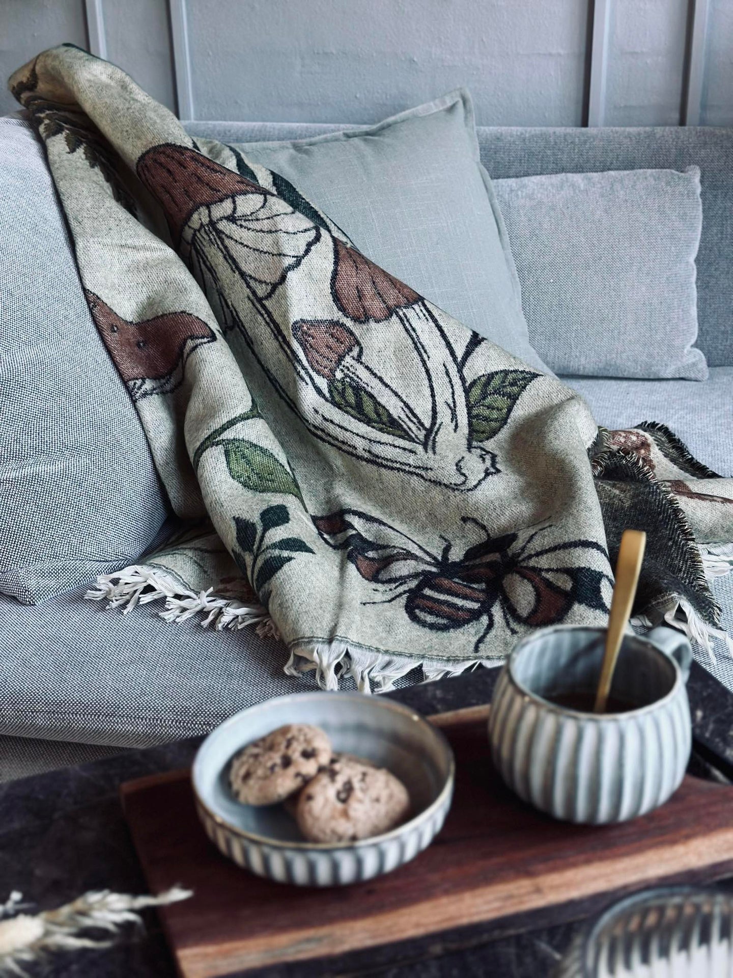 Pläd - Svamp grön / natur