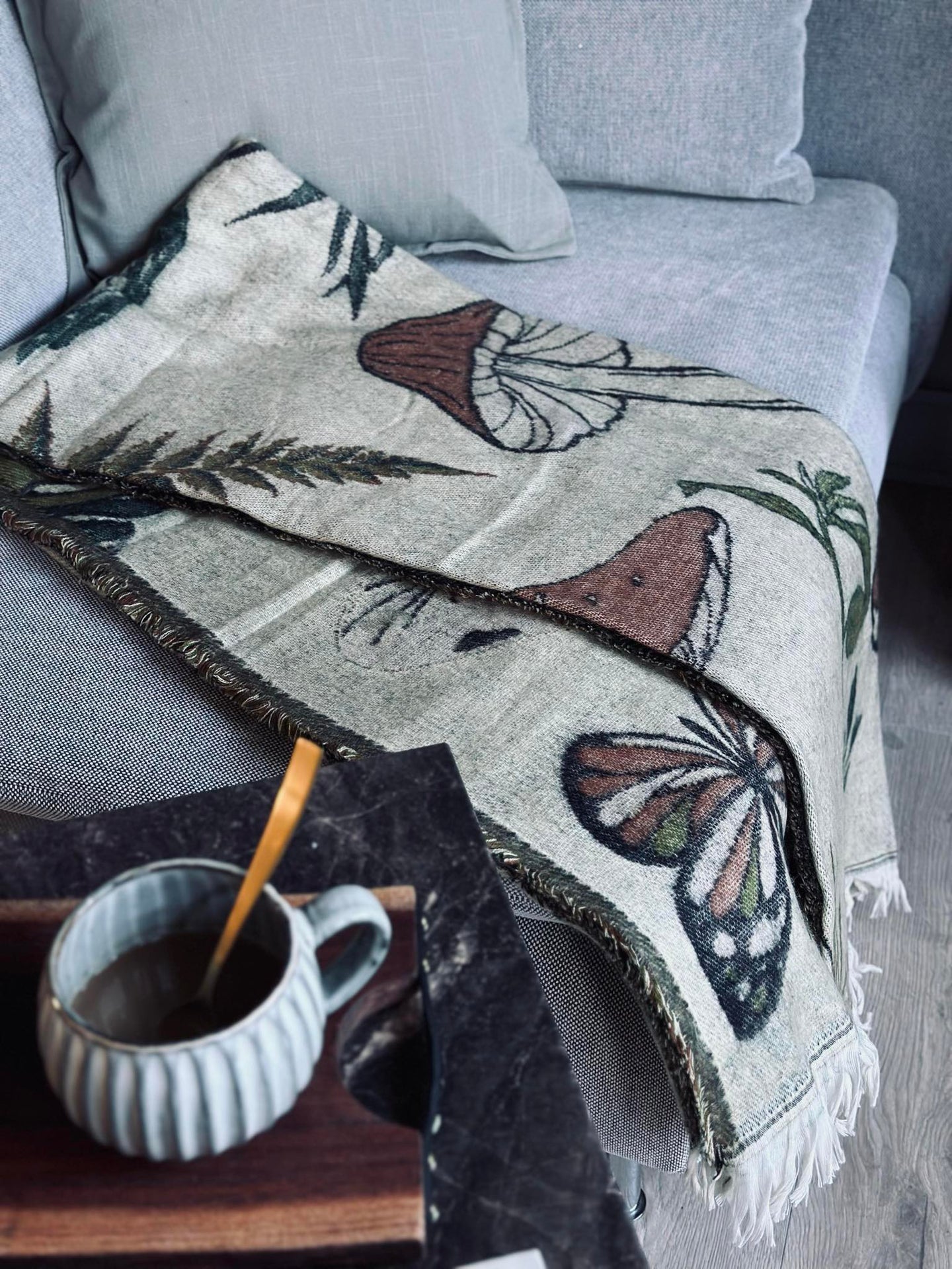 Pläd - Svamp grön / natur