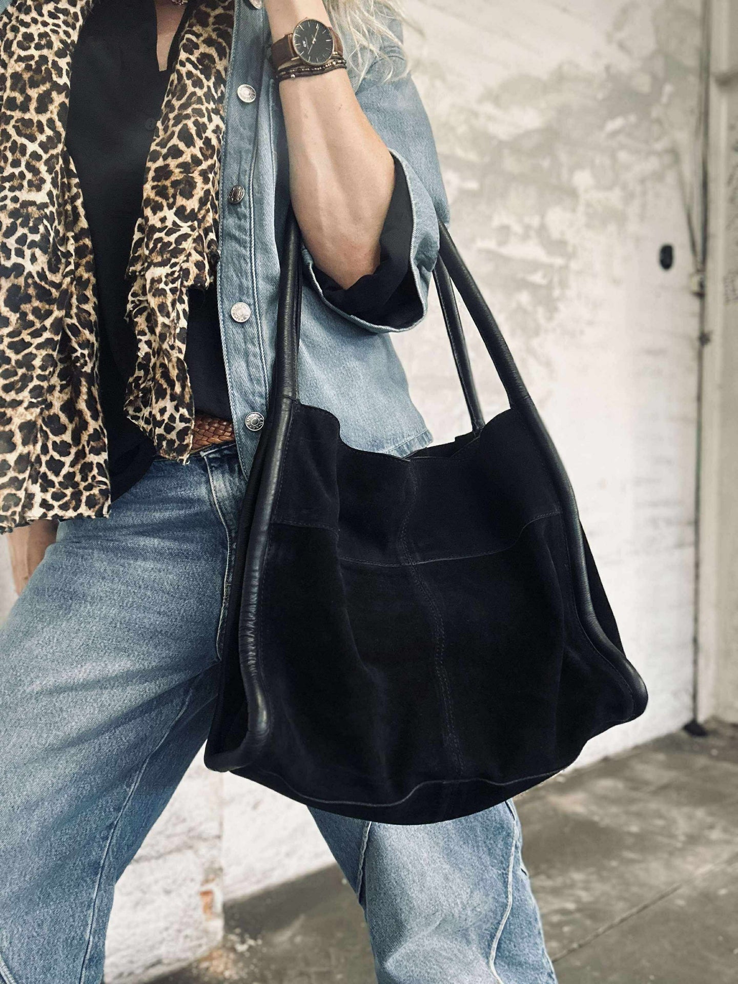 Shopper i svart mocka