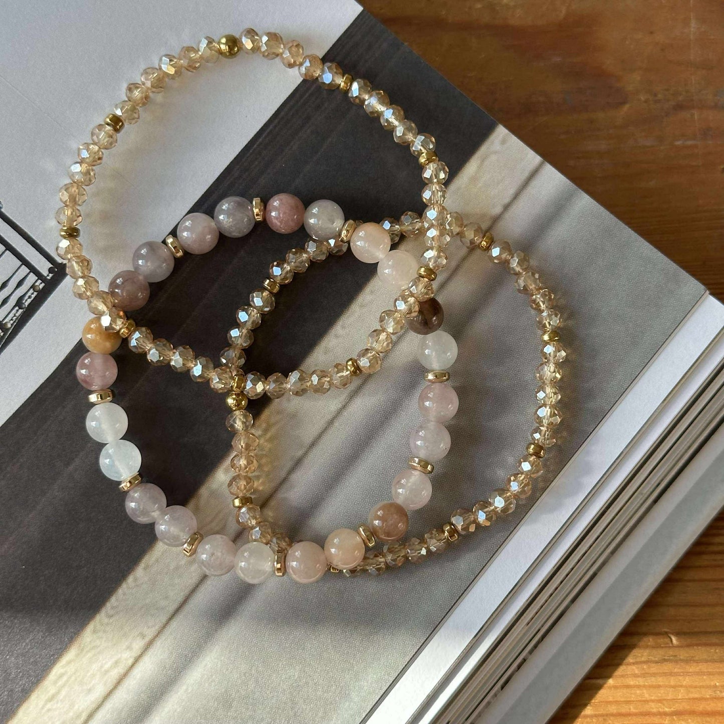 Armband Luna Blush Mix / Natur – Set med 3 st