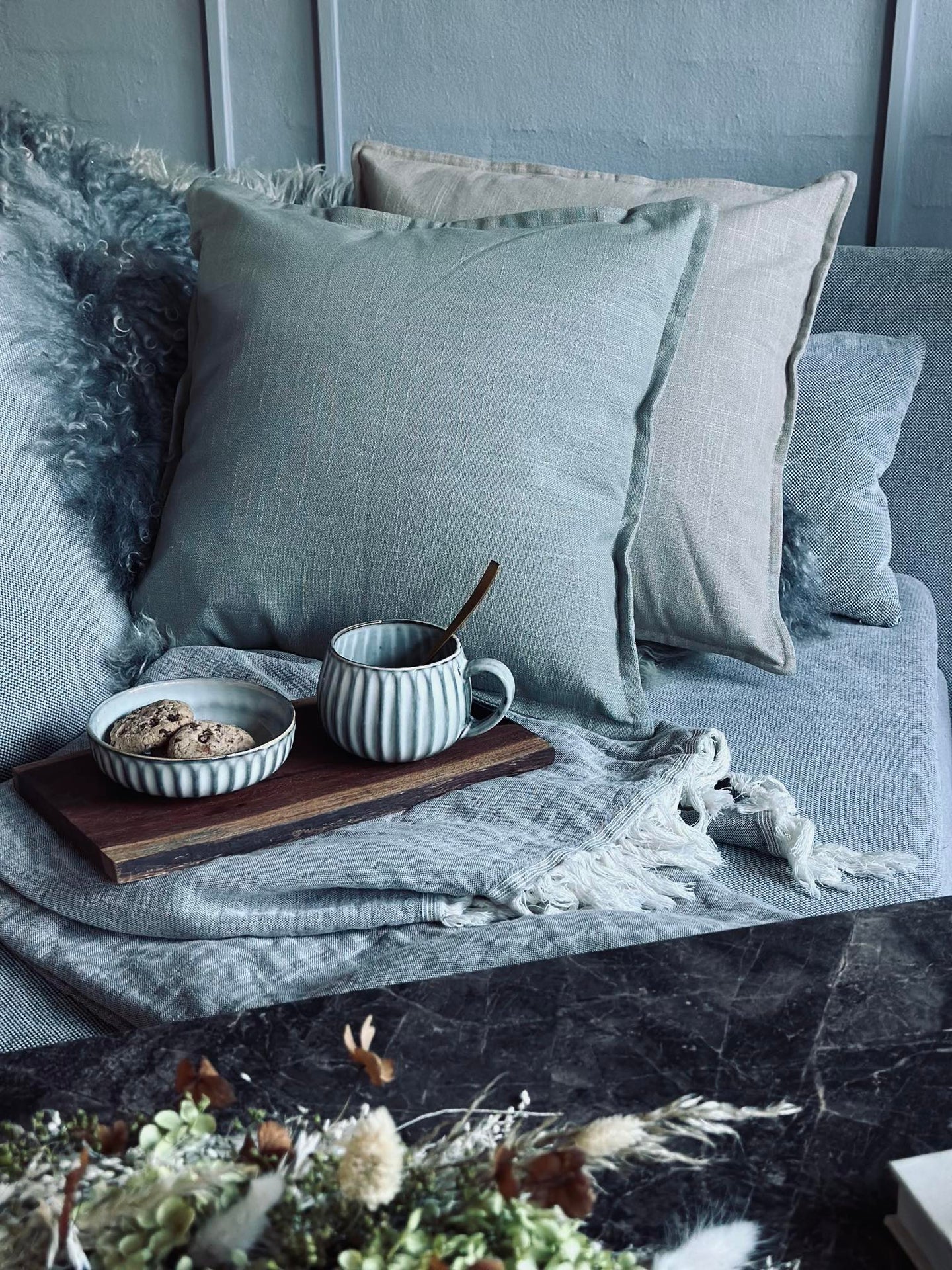 Kuddfodral 45x45 - Dammig grön