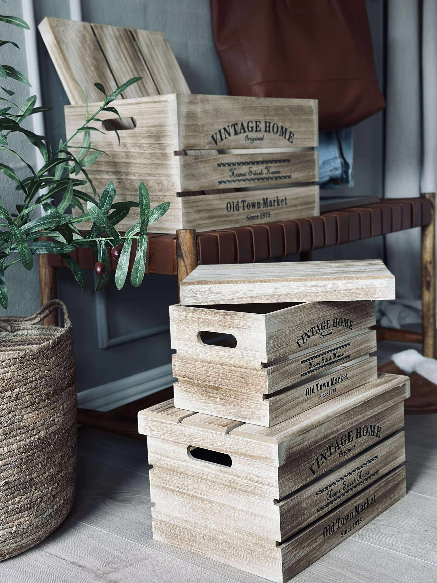 Lådor med lock - Set om 3 st