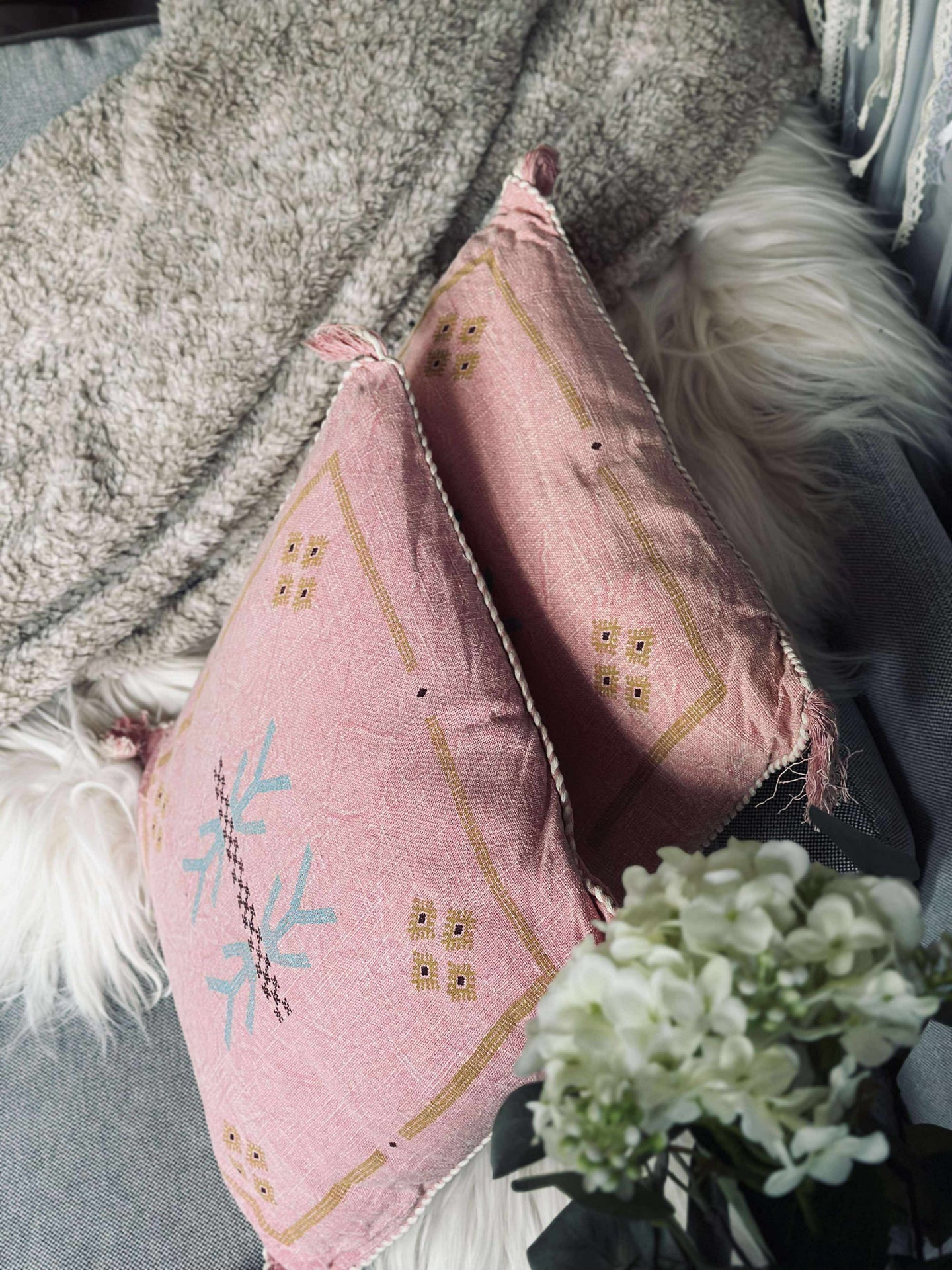 Kudde med fyllning - Soft pink boheme - Set med 2 st.