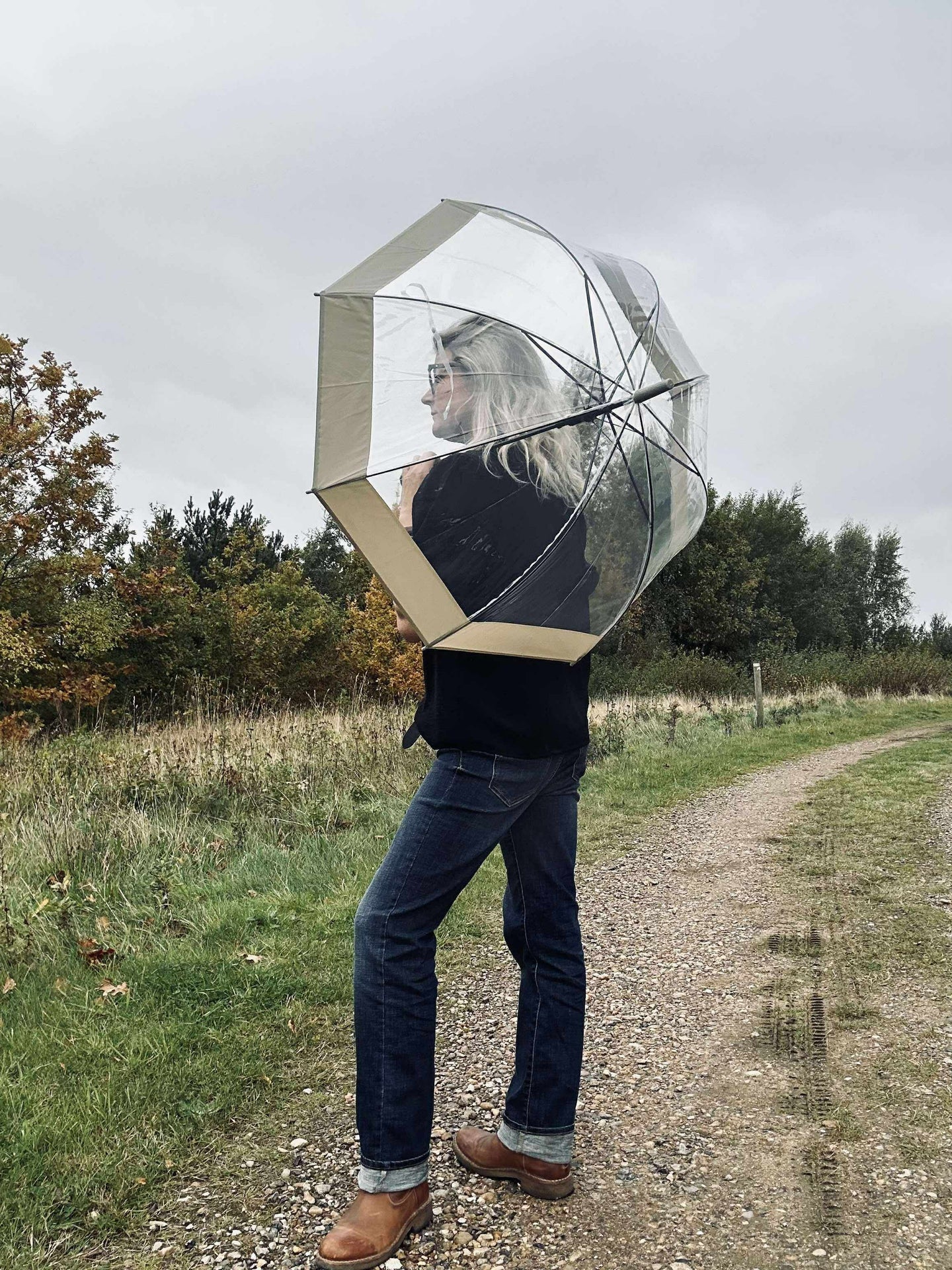 Transparent Paraply - Beige