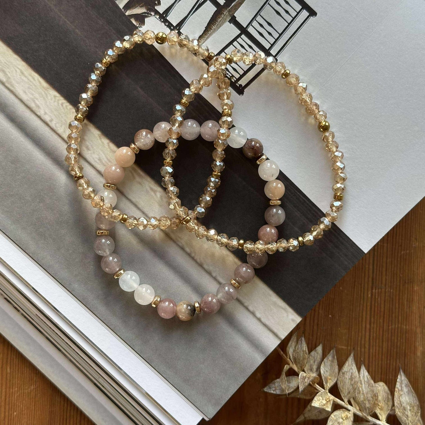 Armband Luna Blush Mix / Natur – Set med 3 st