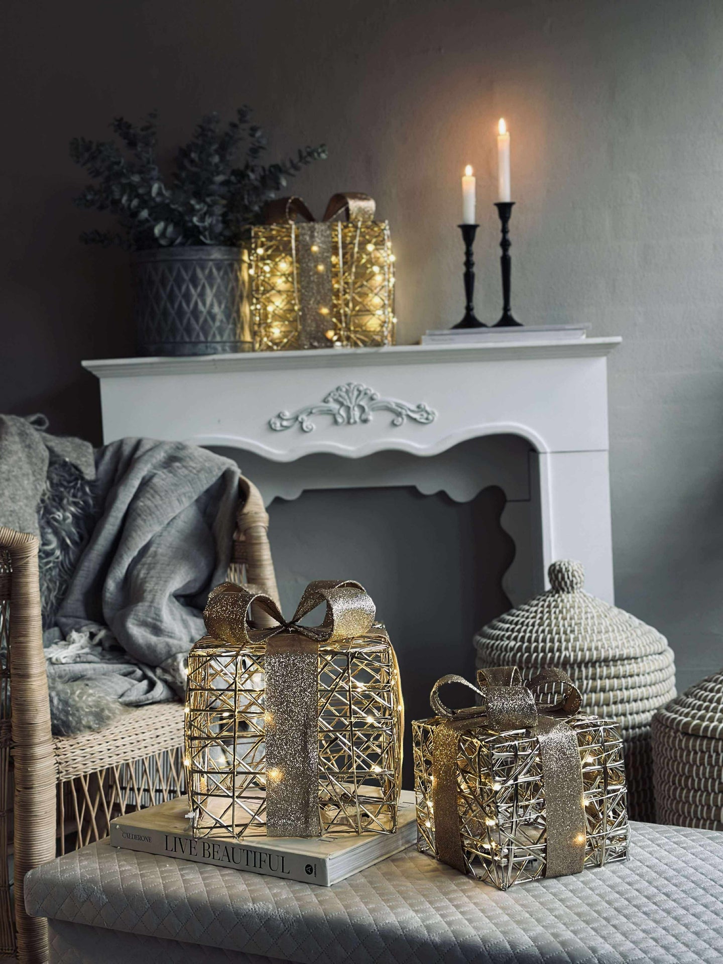 Julklappar med LED-ljus - 3 st.