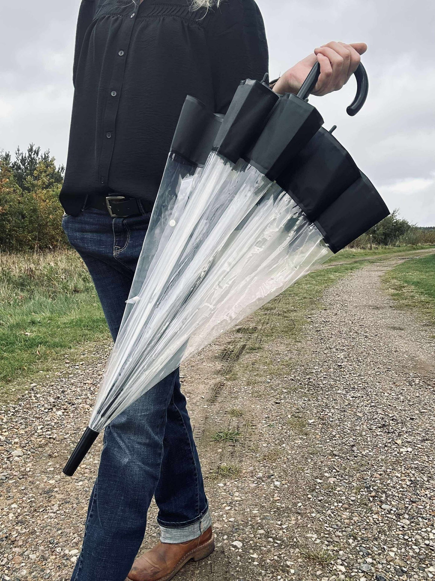 Transparent Paraply - Svart