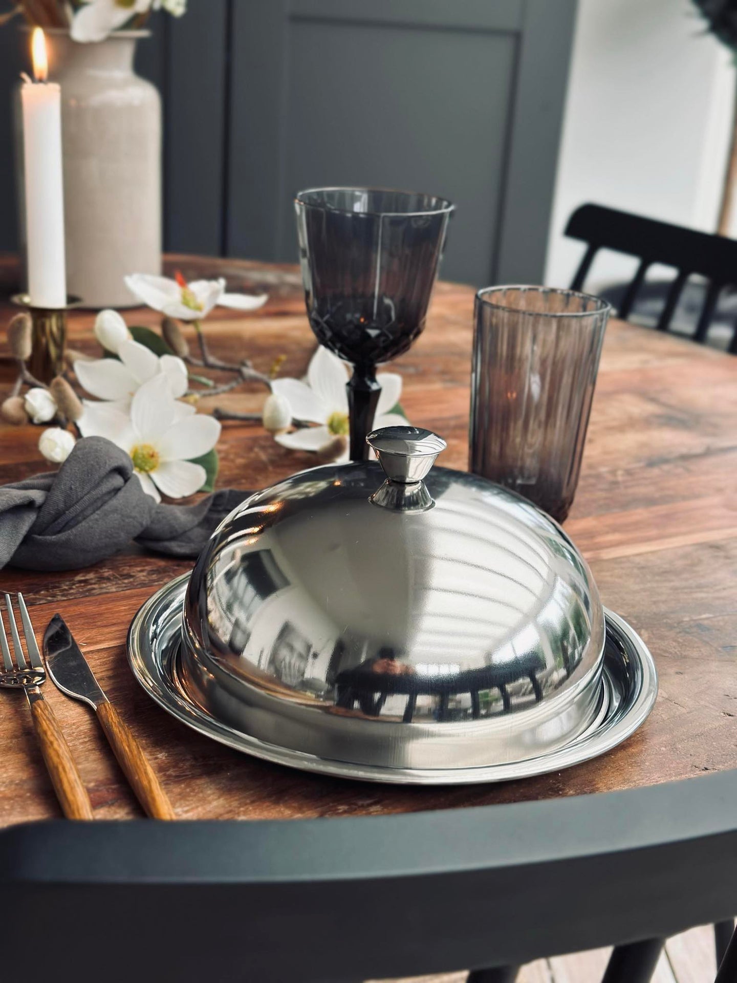 Matklocka med tallrik - Rostfritt stål