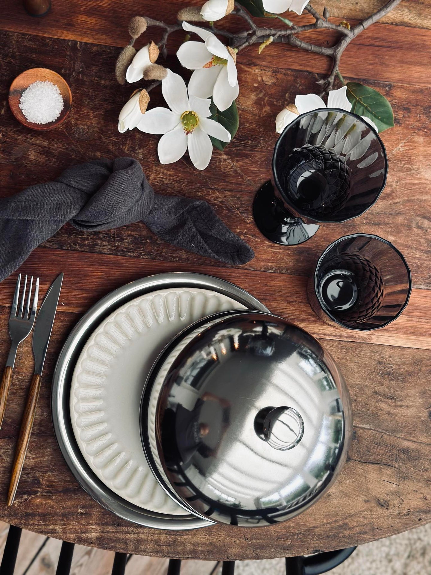 Matklocka med tallrik - Rostfritt stål