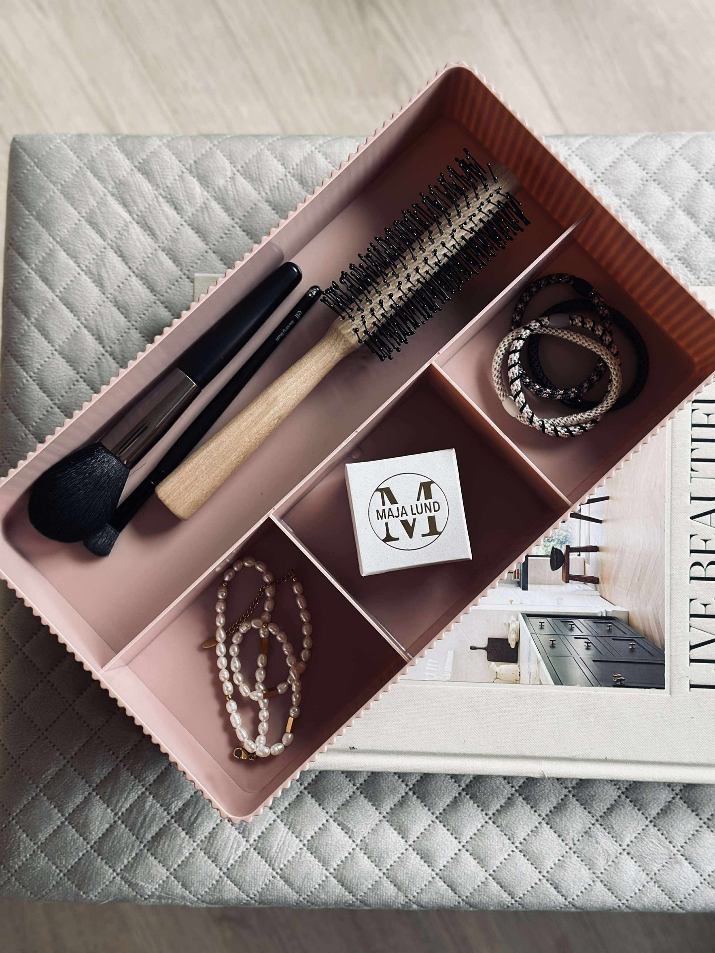 Sminkorganisatör med fackindelning - Rosa