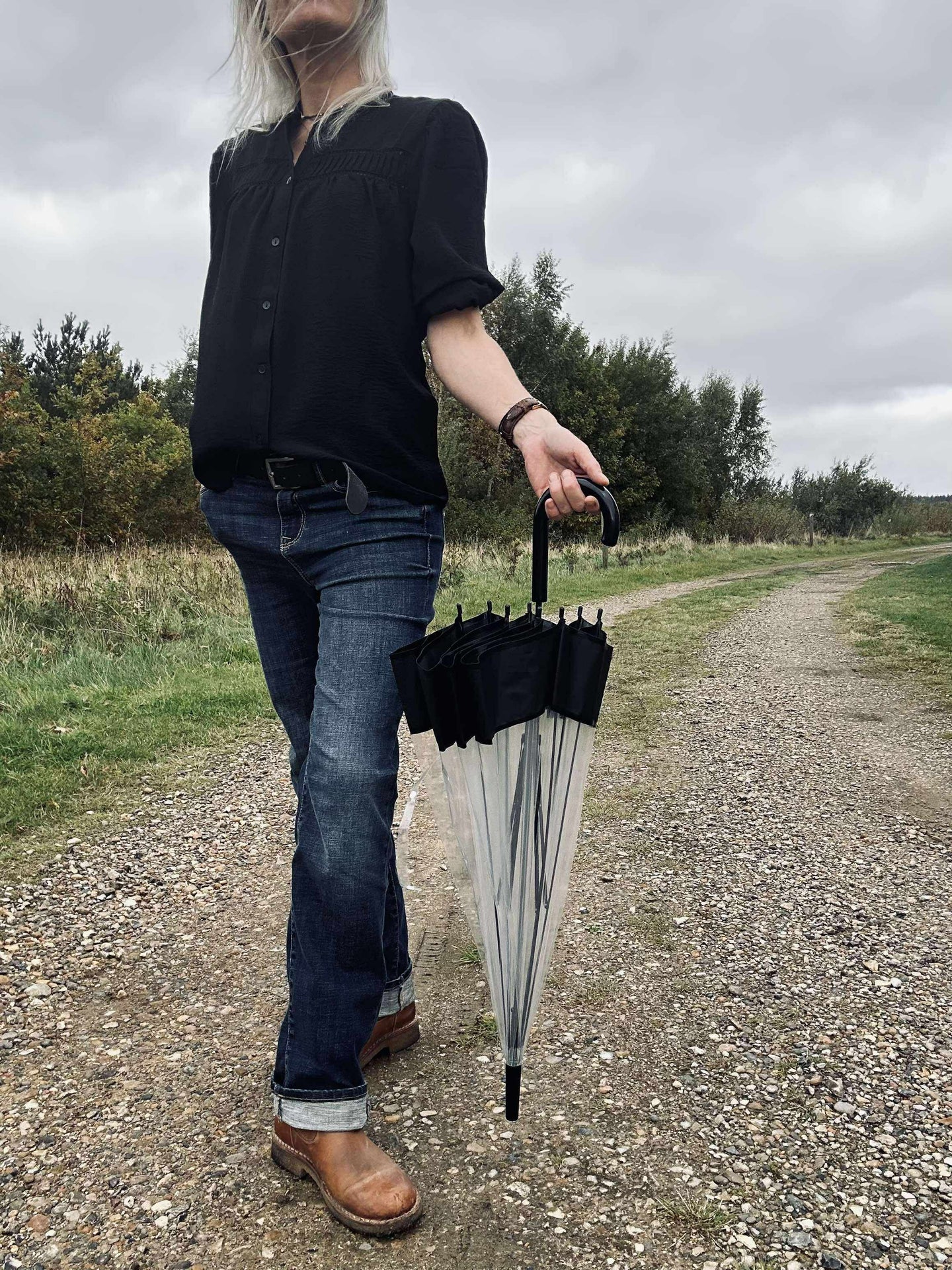 Transparent Paraply - Svart