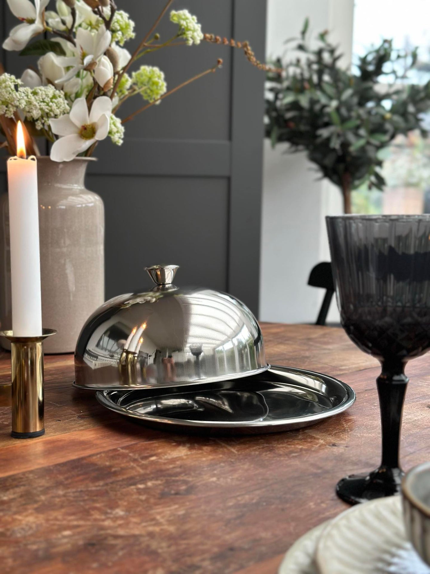 Matklocka med tallrik - Rostfritt stål