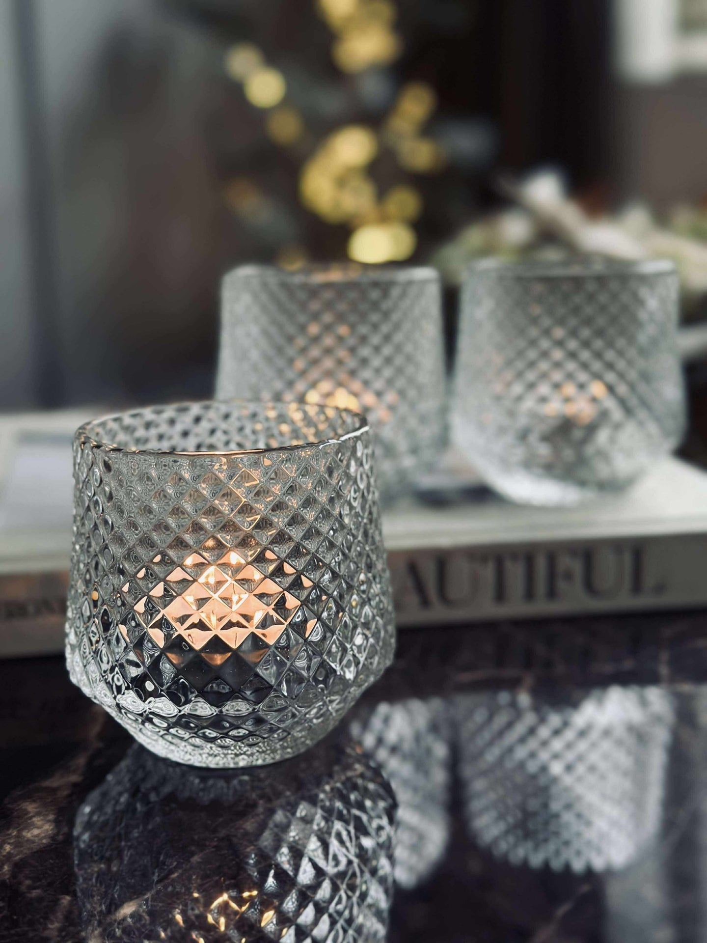 Ljusstakar i klart glas - Set om 3 st.