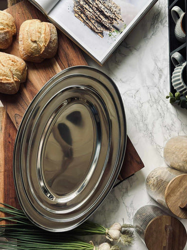 Ovalt fat Rostfritt Stål - Set med 3 st.