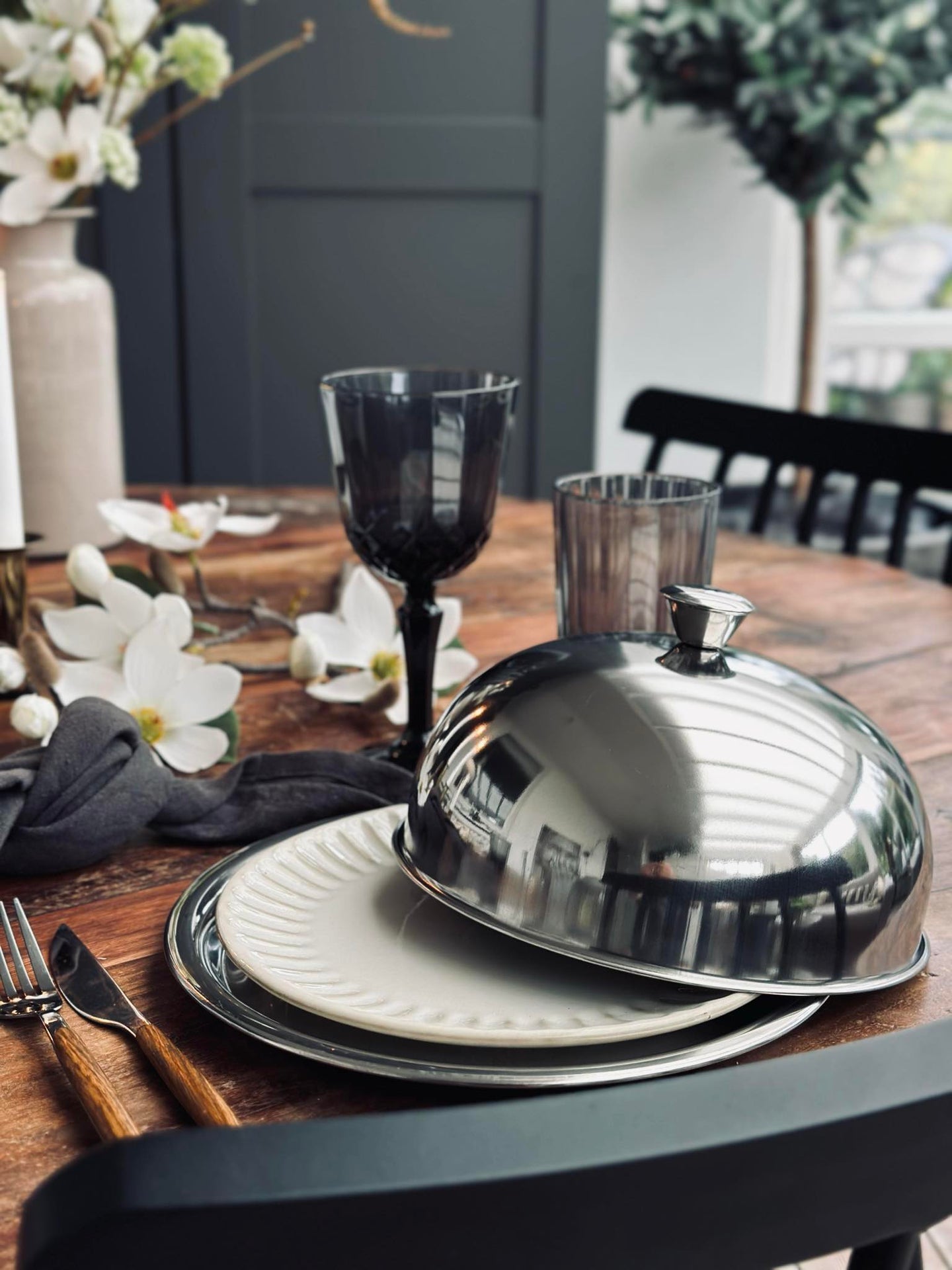 Matklocka med tallrik - Rostfritt stål