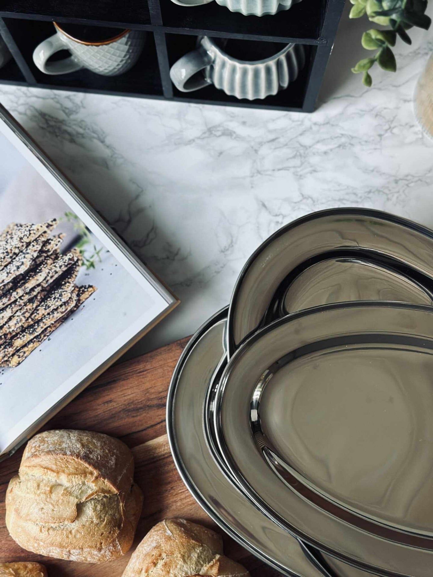 Ovalt fat Rostfritt Stål - Set med 3 st.