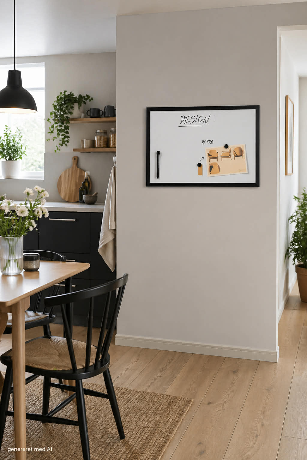 Magnetisk whiteboard, svart ram, 40 x 60 cm.
