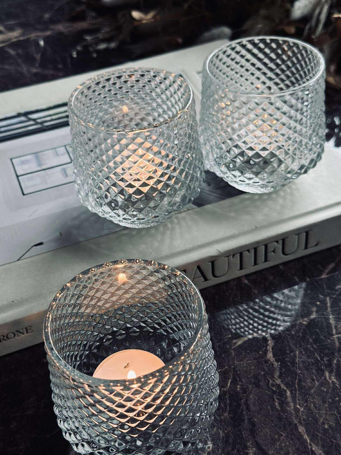 Ljusstakar i klart glas - Set om 3 st.