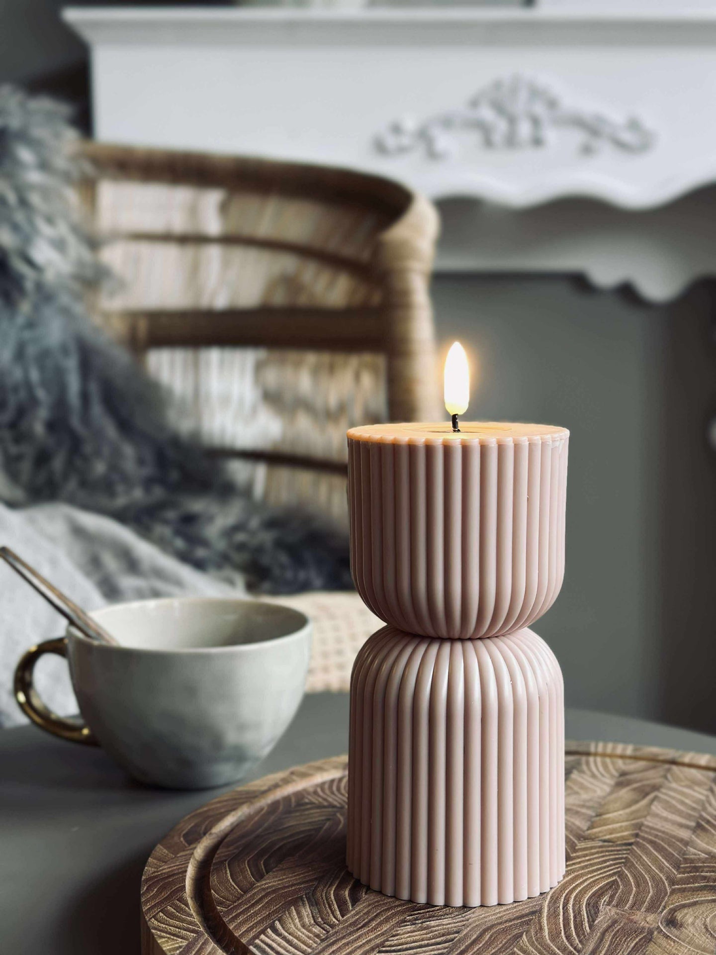 LED Blockljus Beige timglas - Utomhus