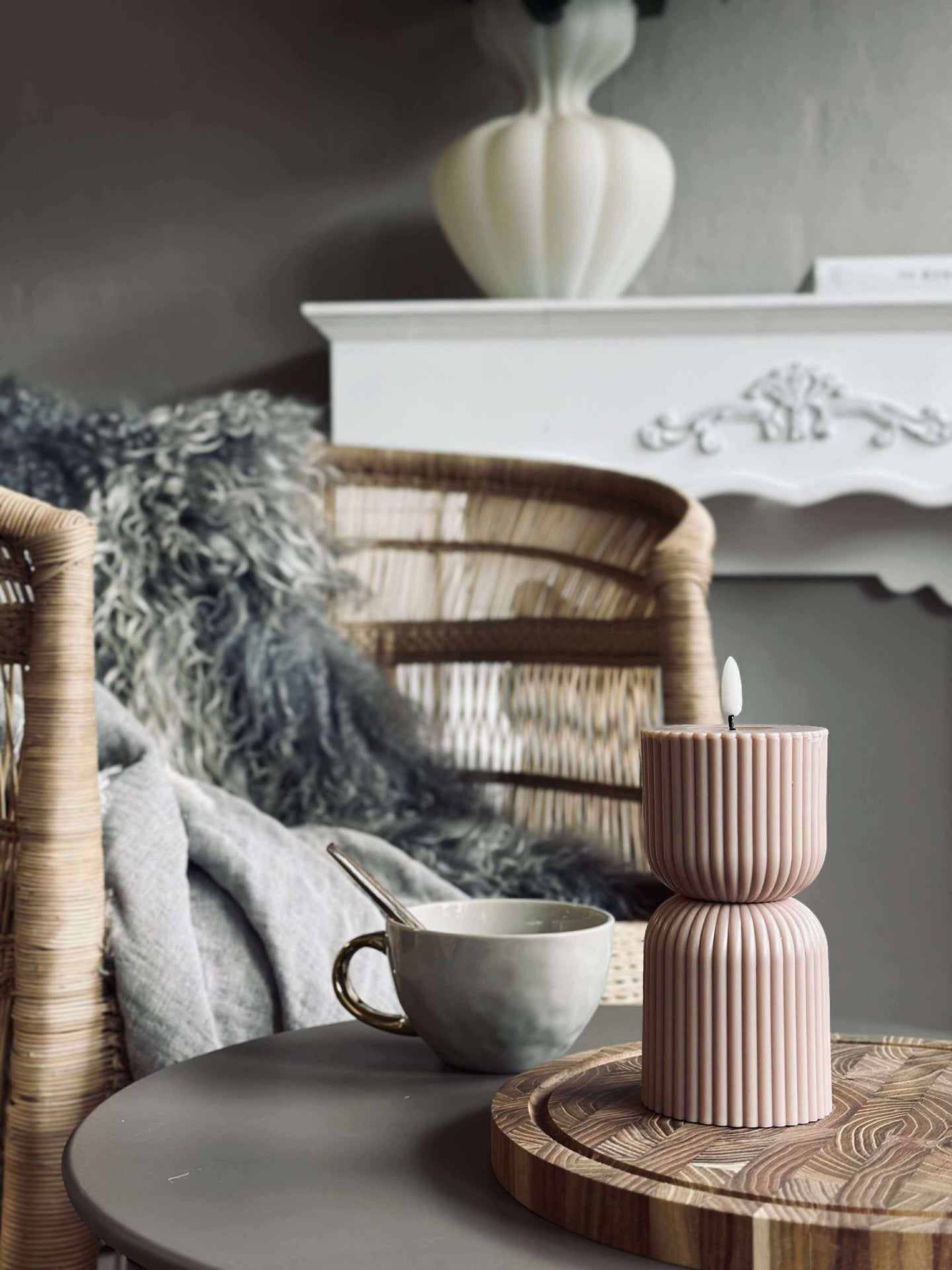 LED Blockljus Beige timglas - Utomhus