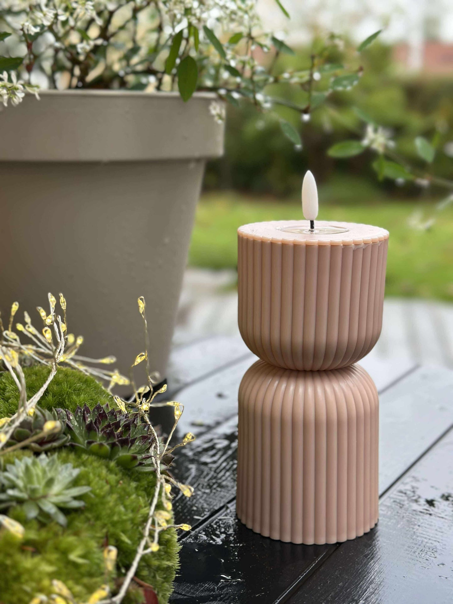 LED Blockljus Beige timglas - Utomhus