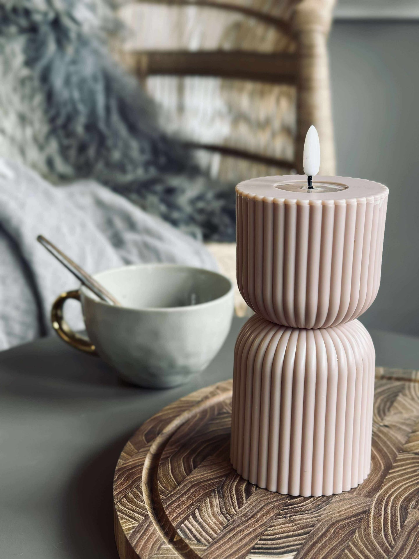 LED Blockljus Beige timglas - Utomhus