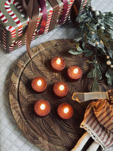 Värmeljus med LED - Röd glitter 6 st.