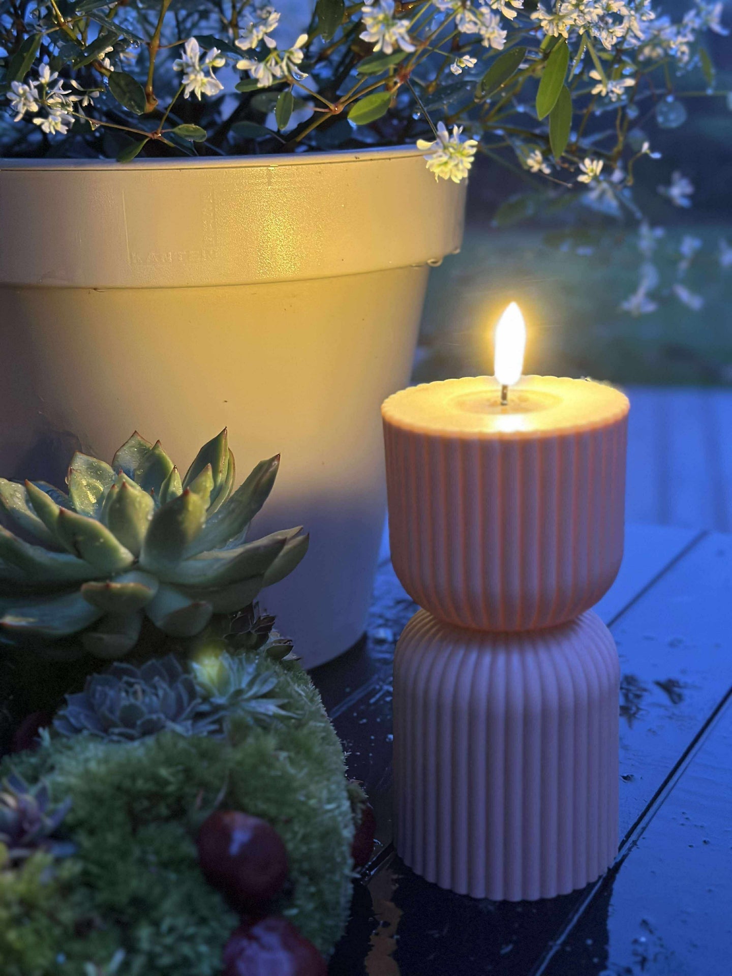 LED Blockljus Beige timglas - Utomhus