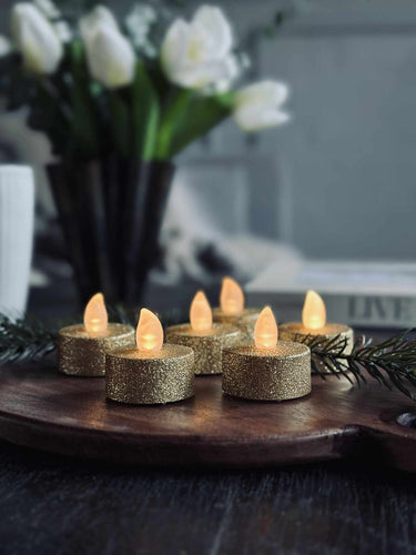 LED värmeljus - Guldglitter 6 st.
